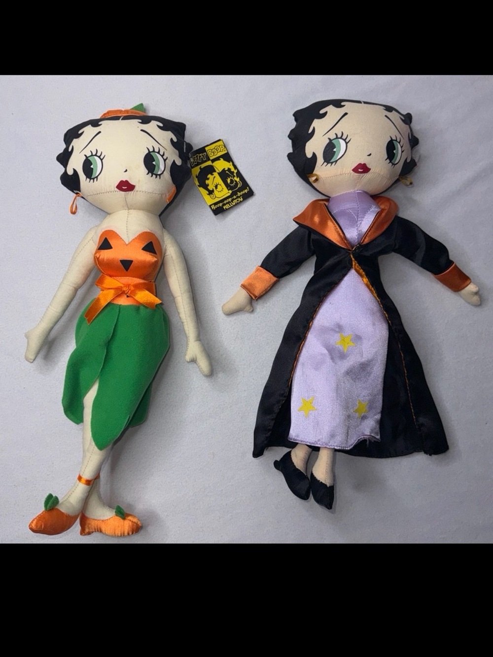 Betty Boop Plush Pair in Orange, Green, Black & Purple Costumes